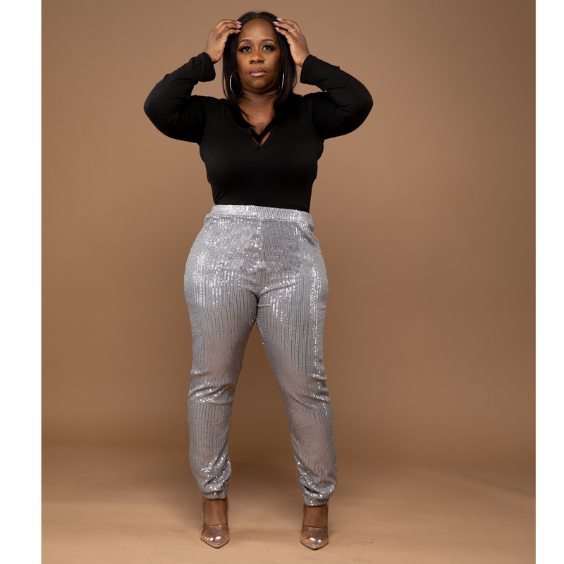 Silver top sequin joggers