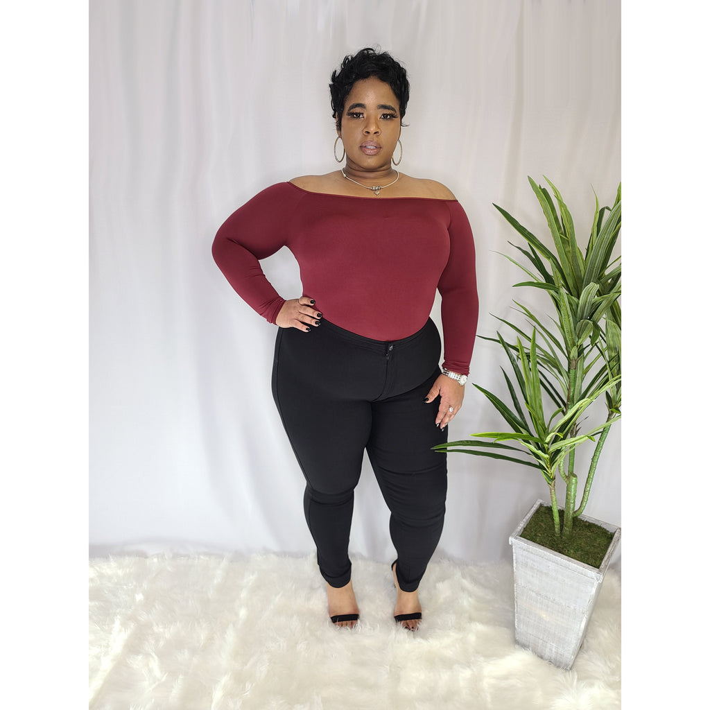 Curvy Off Shoulder Bodysuit - Wine