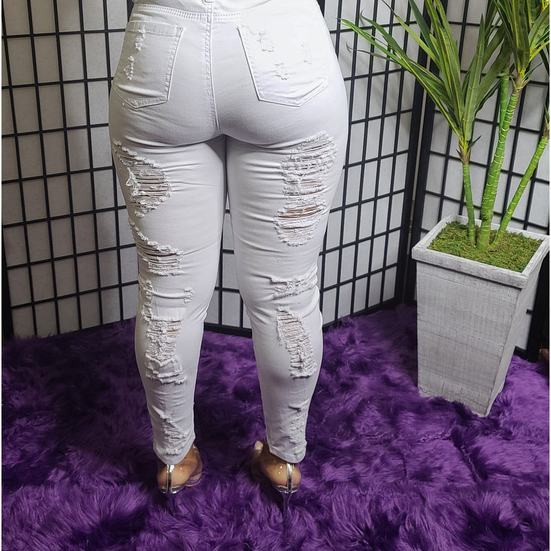 Hi Waist Distressed Klass Jeans - White